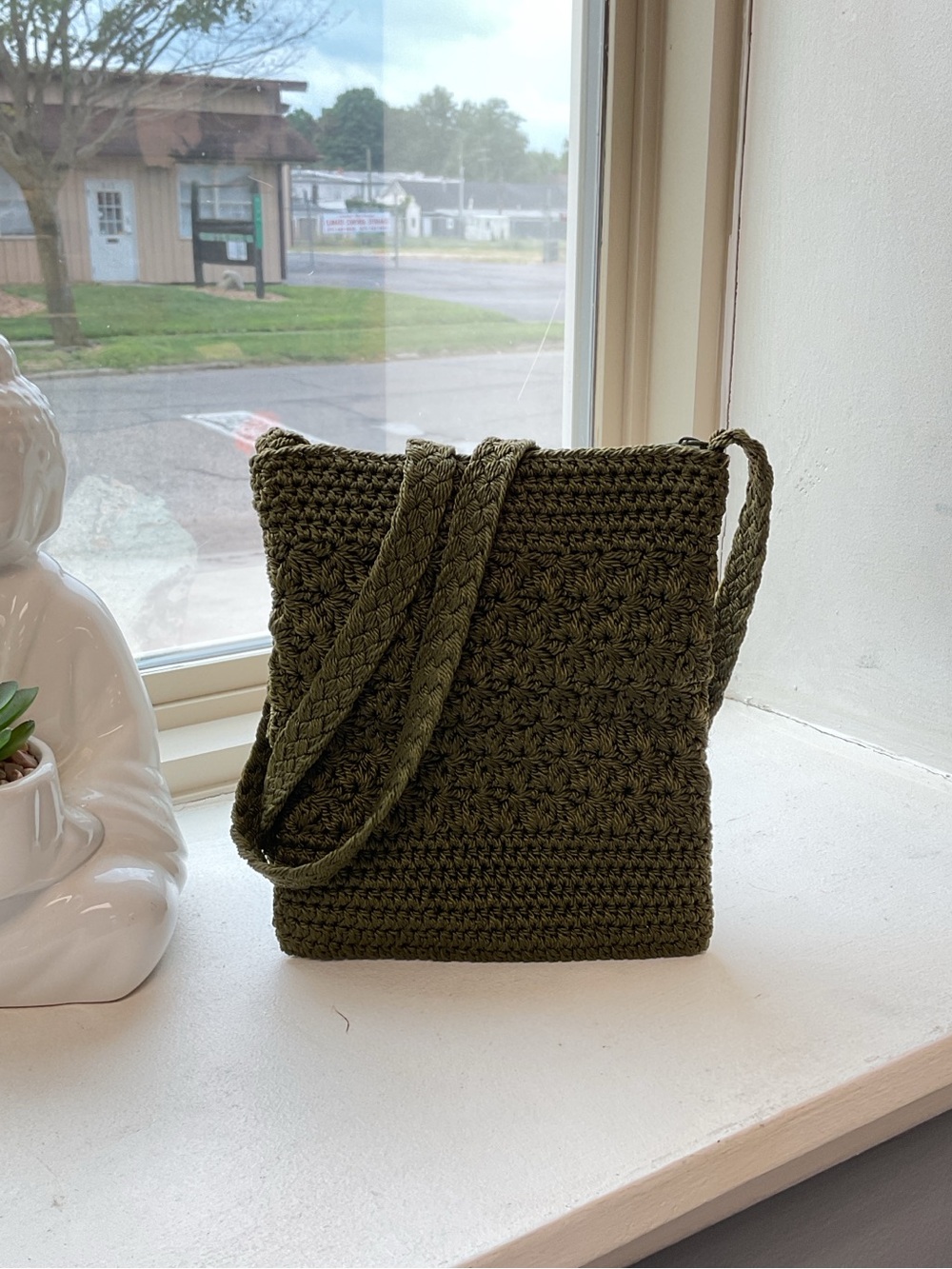 Olive Green Crochet Crossbody Bag